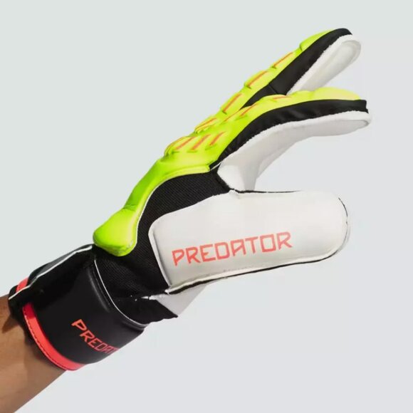 adidas Soccer Predator Match Fingersave Goalkeeper Goalie Gloves Yellow Red 12 - Picture 4 of 6